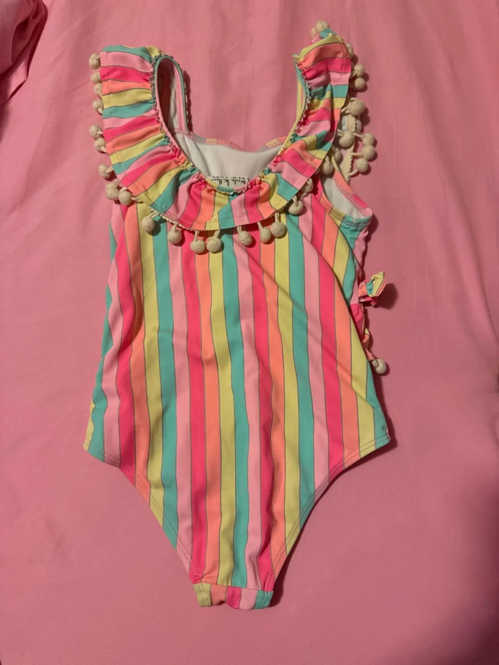 Nicole Miller Girls' Multicolor Stripe Pom-Pom One-Piece Swimsuit